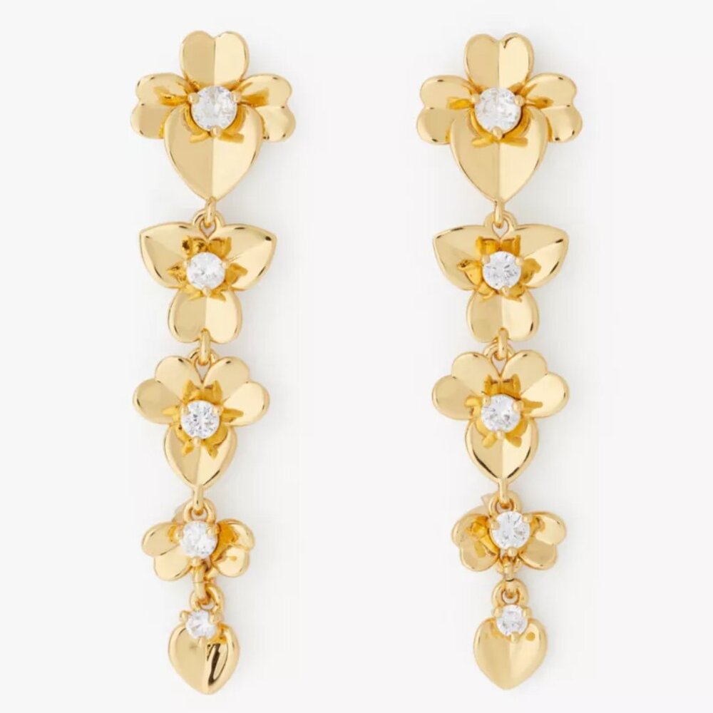 NWT Kate Spade NEW earrings - Precious Pansy Floral Linear Drop earrings gold